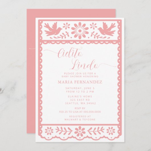 Mexican Papel Picado Cielito Lindo Baby Dusche Einladung (Vorne/Hinten)