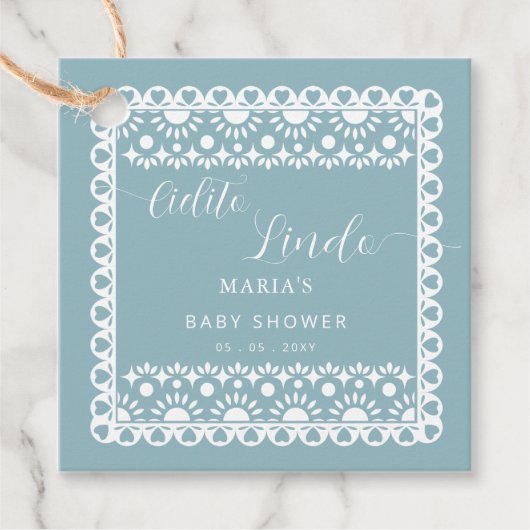 Mexican Papel Picado Cielito Lindo Baby Dusche Geschenkanhänger (Vorderseite)