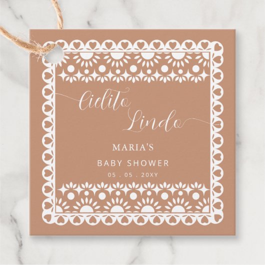 Mexican Papel Picado Cielito Lindo Baby Dusche Geschenkanhänger (Vorderseite)