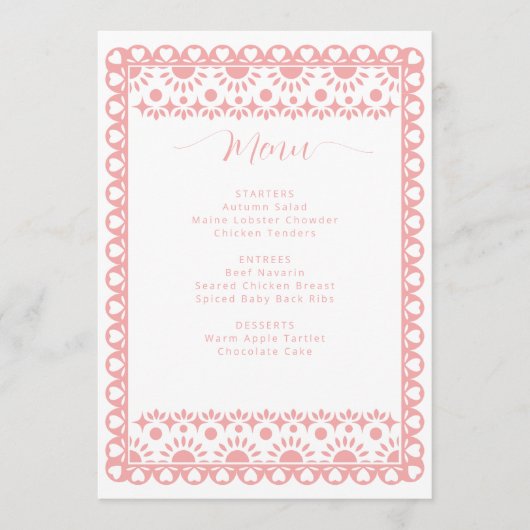 Mexican Papel Picado Cielito Lindo Baby Dusche Menükarte (Vorderseite)