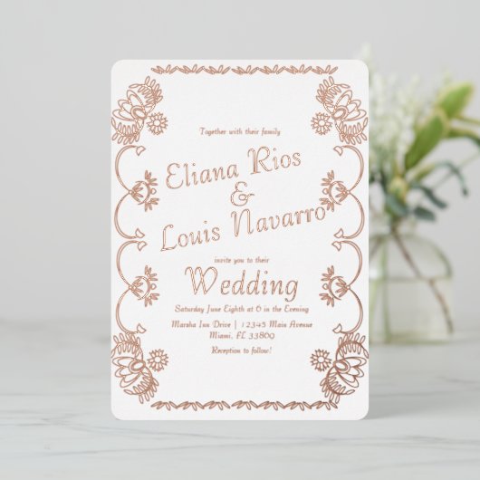 Mexican Papel Picado Folk Wedding gepresst Folieneinladung (Stehend vorne)