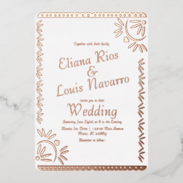 Mexican Papel Picado Gold Wedding Pressed Foil Inv Folieneinladung