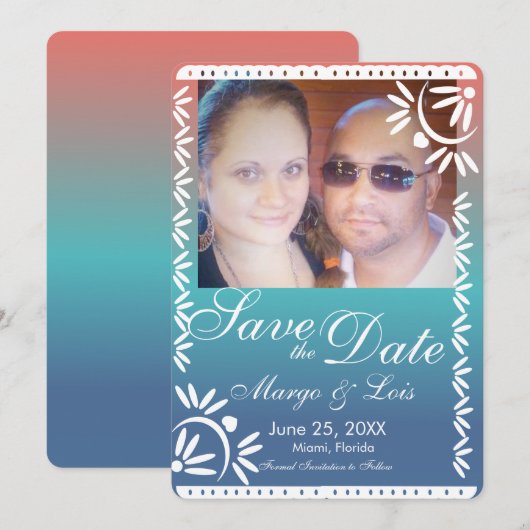 Mexican Papel Picado Gradient Save the Date Einladung (Vorne/Hinten)