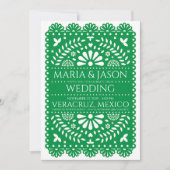 Mexican Papel Picado Green Folk Art Boda Wedding Einladung (Vorderseite)