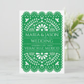 Mexican Papel Picado Green Folk Art Boda Wedding Einladung (Stehend Vorderseite)