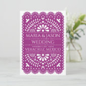 Mexican Papel Picado Magenta Folk Art Boda Wedding Einladung (Stehend Vorderseite)