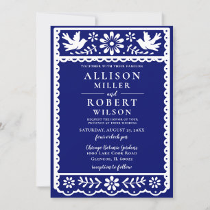 Mexican Papel Picado Navy Wedding Einladung