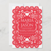 Mexican Papel Picado Red White Folk Art Wedding Einladung (Vorderseite)