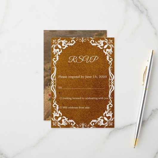 Mexican Papel Picado Wedding RSVP Card Karte (Vorderseite/Rückseite Beispiel)