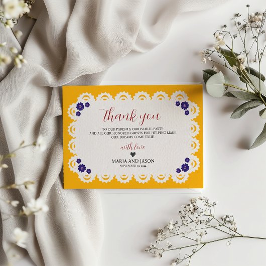 Mexican Papel Picado Yellow Nuestra Boda Wedding Dankeskarte