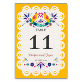 Mexican Papel Picado Yellow Nuestra Boda Wedding Tischnummer (Vorderseite)