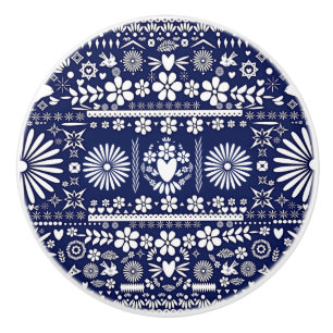 Mexican Picado Blue Navy Cut Papel Paper Spanisch Keramikknauf
