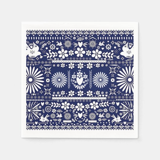 Mexican Picado Blue Navy Paper Wedriage Serviette (Vorderseite)