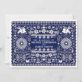 Mexican Picado Blue White Paper Hochzeit Einladung (Vorderseite)