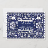 Mexican Picado Blue White Paper Hochzeit Einladung (Rückseite)