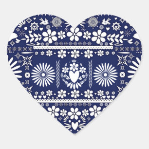 Mexican Picado Blue White Paper Hochzeit Herz-Aufkleber