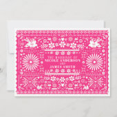 Mexican Picado Bright Hot Pink Wedding Einladung (Vorderseite)