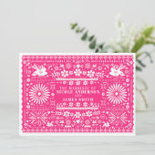 Mexican Picado Bright Hot Pink Wedding Einladung (Stehend Vorderseite)