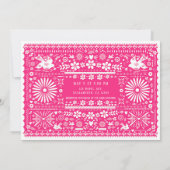 Mexican Picado Bright Hot Pink Wedding Einladung (Rückseite)