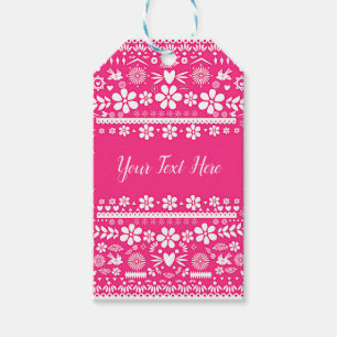 Mexican Picado Hot Pink White Wedding Geschenkanhänger