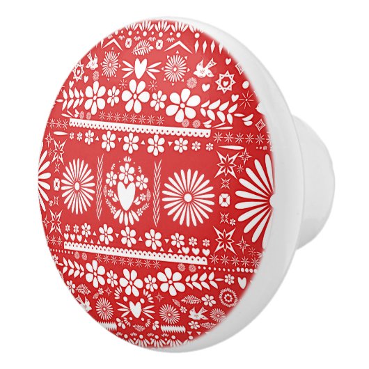 Mexican Picado Red & White Cut Papa Papier Spanisc Keramikknauf (Rechts)