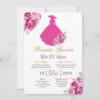 Mexican Pink Escaramuza Quinceanera Invitation Einladung