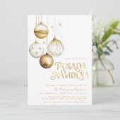 Mexican Posada Navideña Gold Weiße Ornamente Einladung (Stehend Vorderseite)