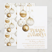 Mexican Posada Navideña Gold Weiße Ornamente Einladung (Vorne/Hinten)
