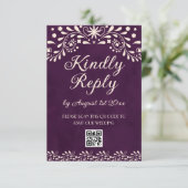 Mexican Purple Talavera Wedding QR code RSVP Karte (Stehend Vorderseite)