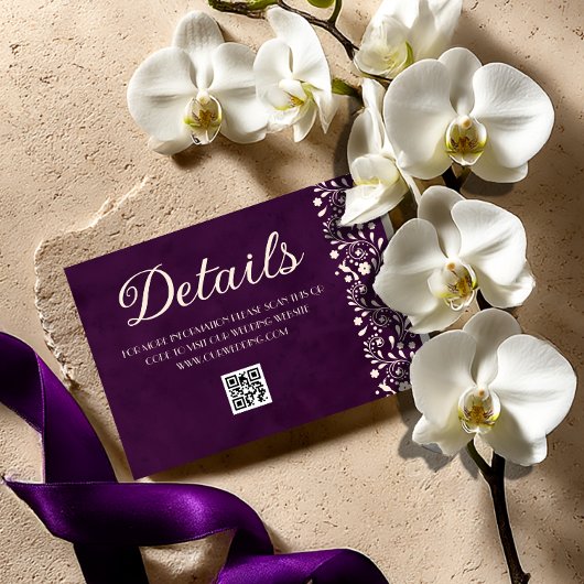 Mexican Purple Wedding Details QR code Begleitkarte