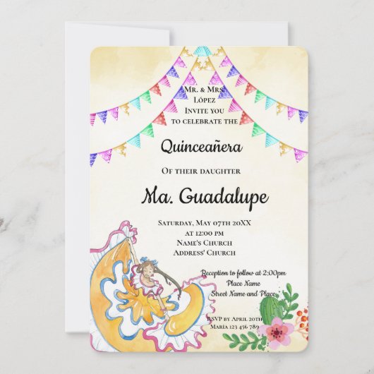 Mexican Quinceañera 15 anos Einladung zum Geburtst (Vorderseite)