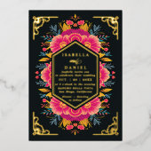 Mexican Rancho Bold Rustic Blume Gold Wedding Folieneinladung (Vorderseite)