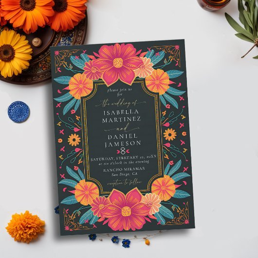 Mexican Rancho Elegant Bold Blume Frame Wedding Einladung