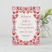 Mexican Red Burgundy Rose Floral Botanical Wedding Einladung (Stehend Vorderseite)