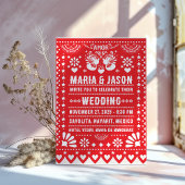Mexican Red Papel Picado Fiesta Folk Art Wedding Einladung