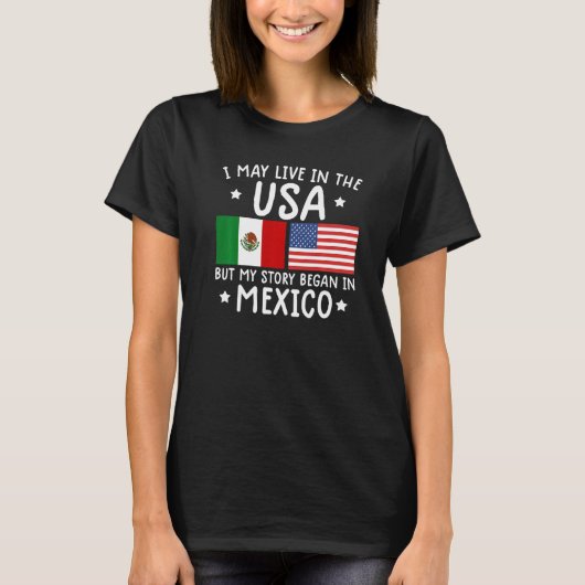 mexican ROOTS Half American Flag Mexicoflag T-Shirt (Vorderseite)