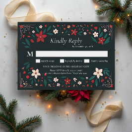 Mexican Rustic Elegant Christmas Red Wedding RSVP Karte