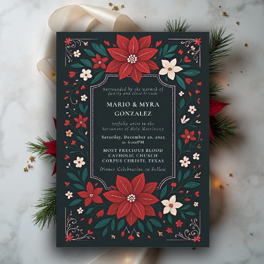 Mexican Rustic Elegant Floral Christmas Wedding Einladung