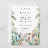 Mexican Scenery Palm Destination QR Code Wedding Einladung (Vorderseite)