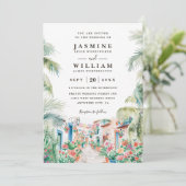 Mexican Scenery Palm Destination QR Code Wedding Einladung (Stehend Vorderseite)