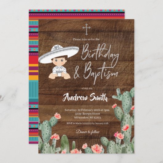 Mexican Silver Charro Birthday und Baptism Boy Einladung (Vorne/Hinten)