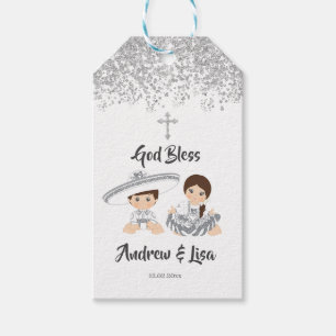 Mexican Silver Charro Taufe Twins Gift Tags Geschenkanhänger