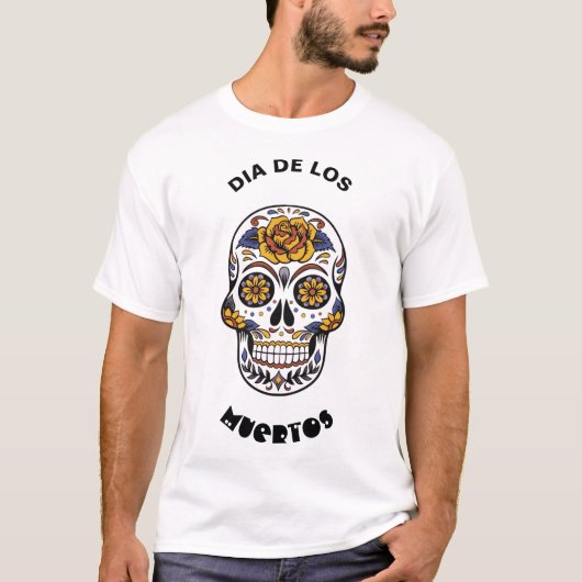 Mexican Skull Dia de los Muertos Halloween T-Shirt (Vorderseite)