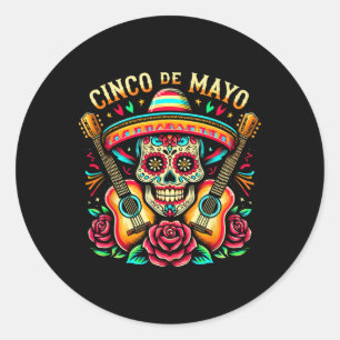 Mexican Skull Fiesta 5 De Mayo Cinco De Mayo Mem W Runder Aufkleber