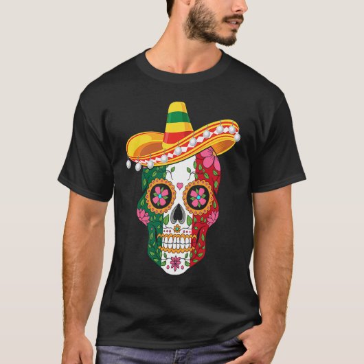 Mexican Skull Sombrero Cinco De Mayo T-Shirt (Vorderseite)