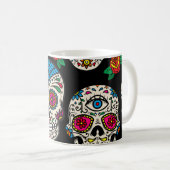 Mexican Skulls & Rose: Vintages Design Kaffeetasse (VorderseiteRechts)