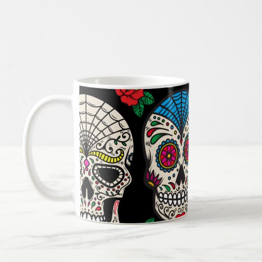 Mexican Skulls & Rose: Vintages Design Kaffeetasse (Links)