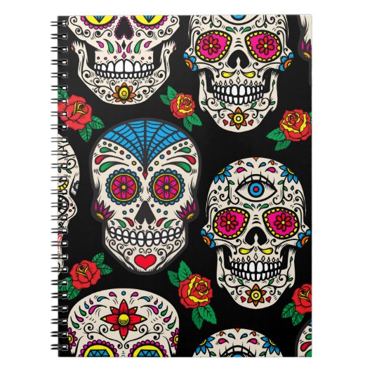 Mexican Skulls & Rose: Vintages Design Notizblock (Vorderseite)