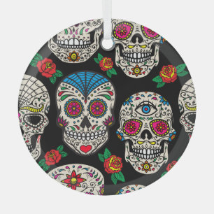 Mexican Skulls & Rose: Vintages Design Ornament Aus Glas