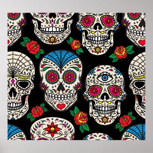 Mexican Skulls & Rose: Vintages Design Poster (Vorne)